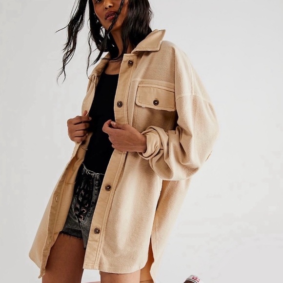 Free People Jackets & Blazers - Free people Ruby Shacket distressed button front pockets size medium